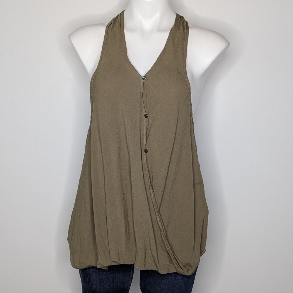 Blank NYC Neutral Green Linen Blend V Neck Halter Top L
